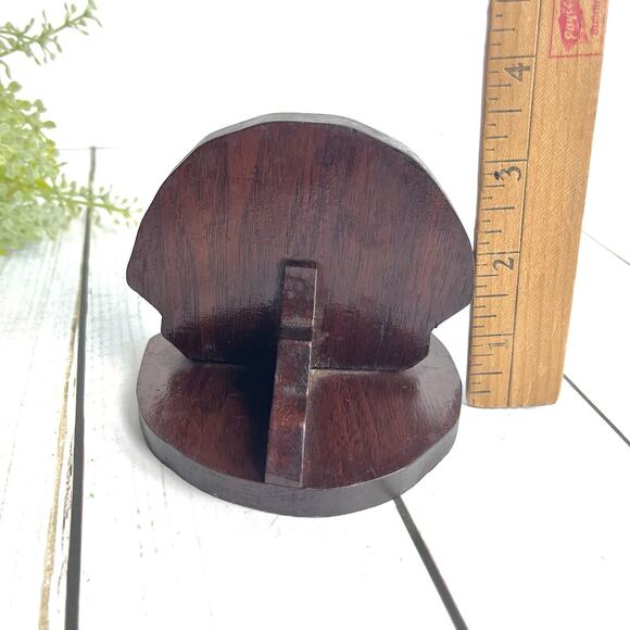 Vintage Banjo Style Shape Solid Wood Shelf Handcrafted Details Dark Brown - Picture 16 of 16